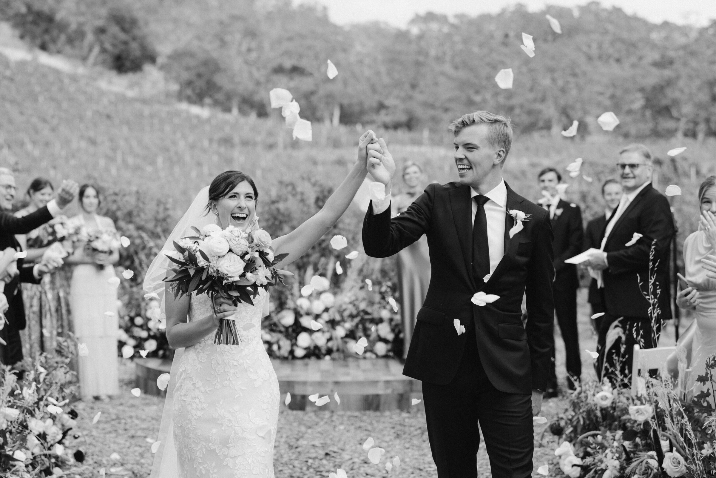 healdsburg, medlock ames wedding, bride and groom celebrating