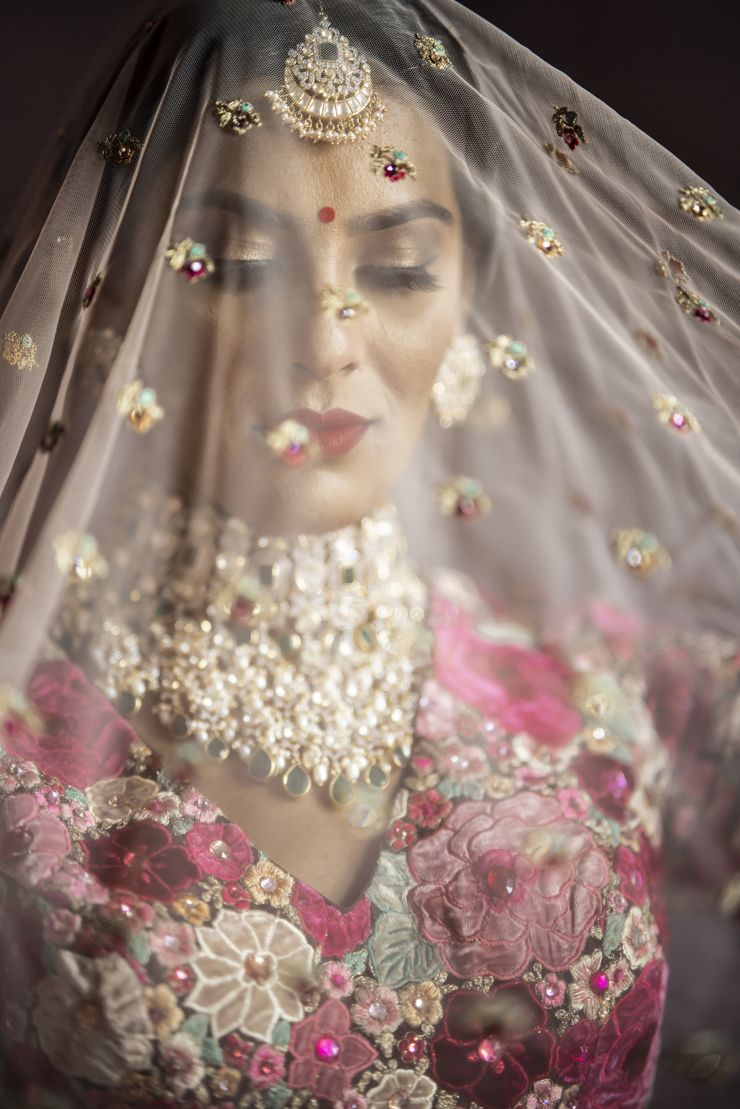 Indian Bride spreading her gem adorned veil.