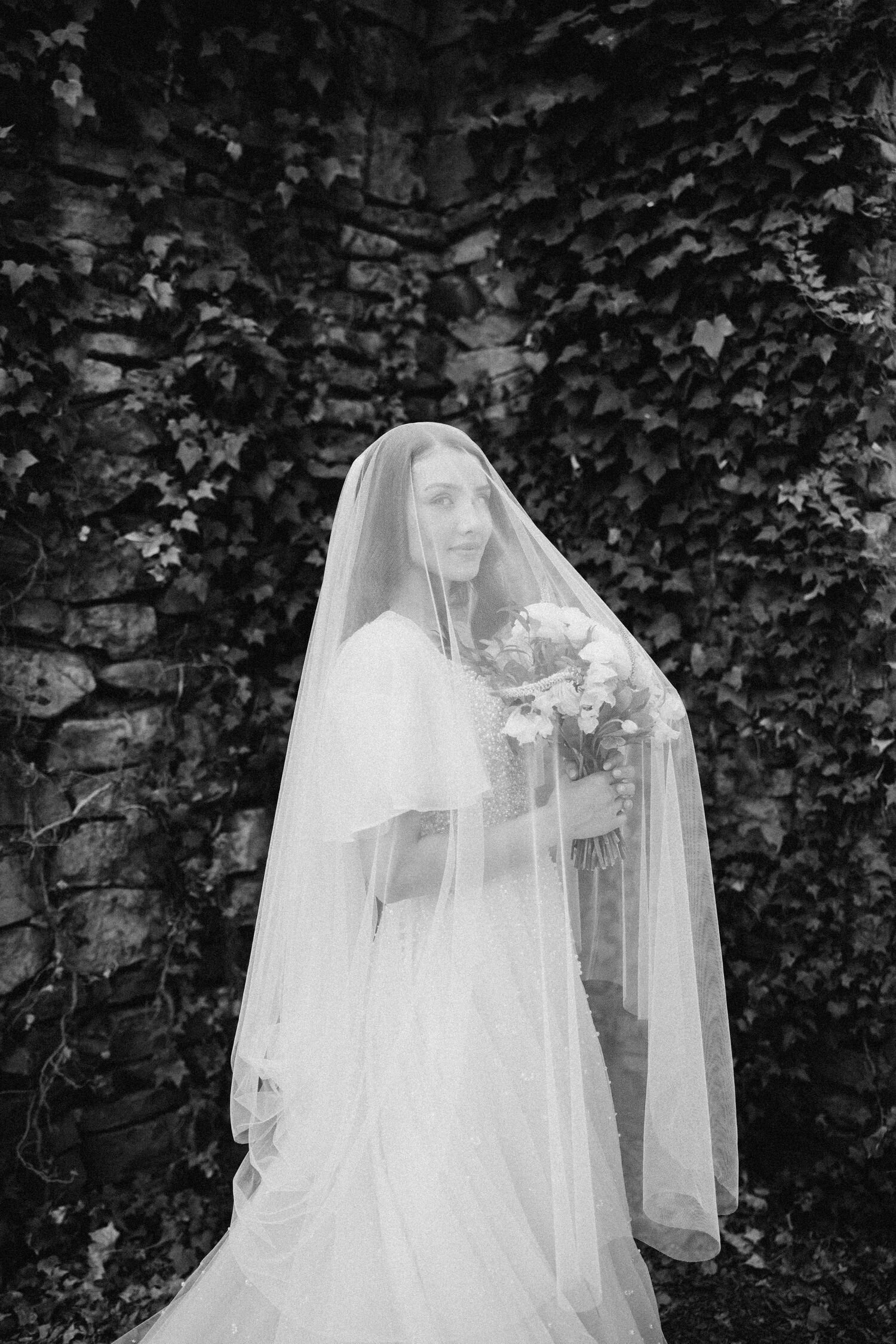 bride photo under a vail