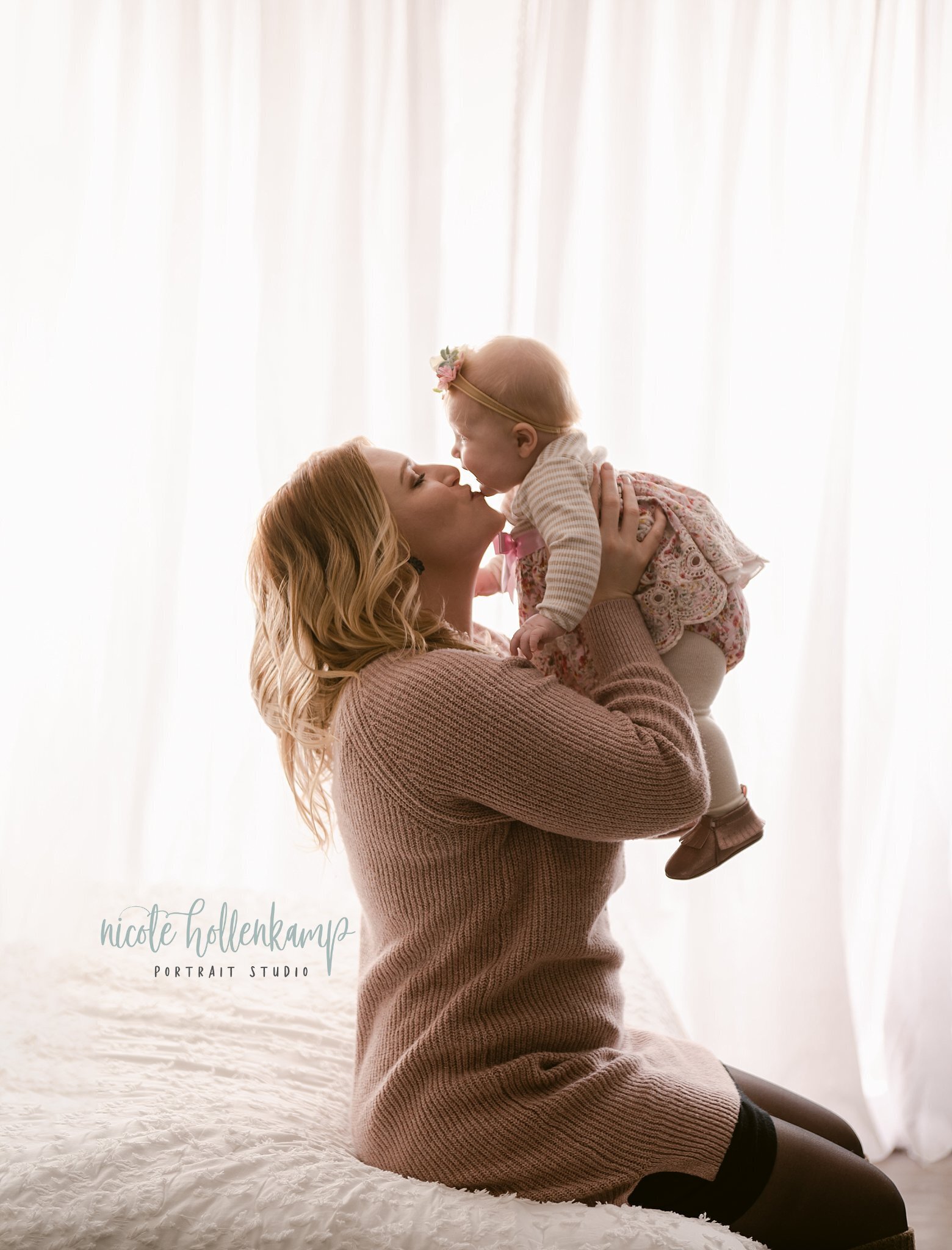 Backlit, Candid, baby girl, mom and me, mommy and me, kisses, studio portraits