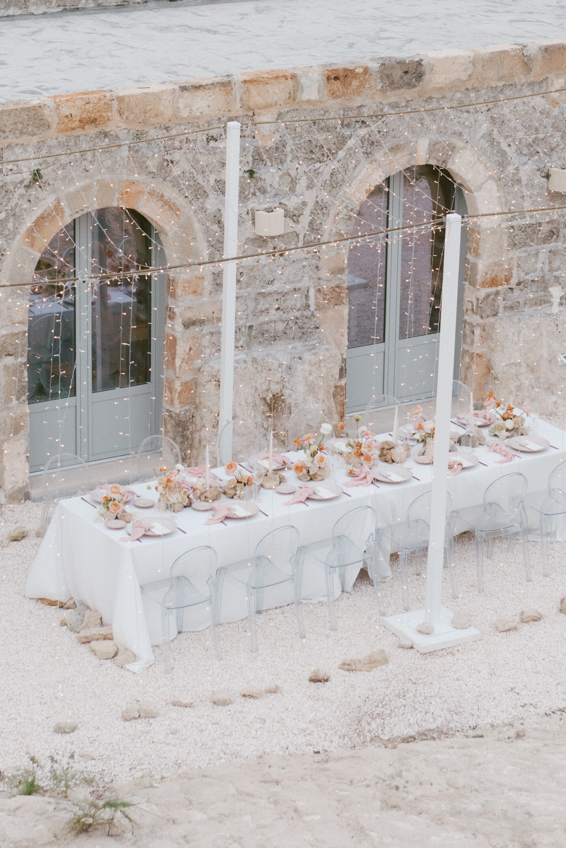 Wedding and Elopement Photographer, roof top image looking down on reception area