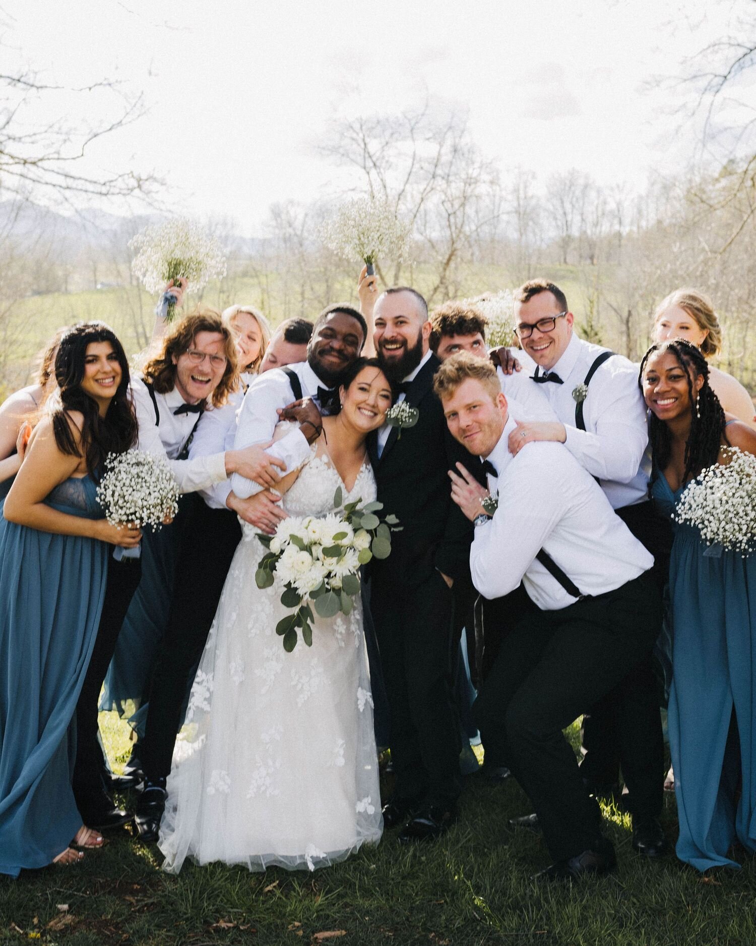 bridal party group hug