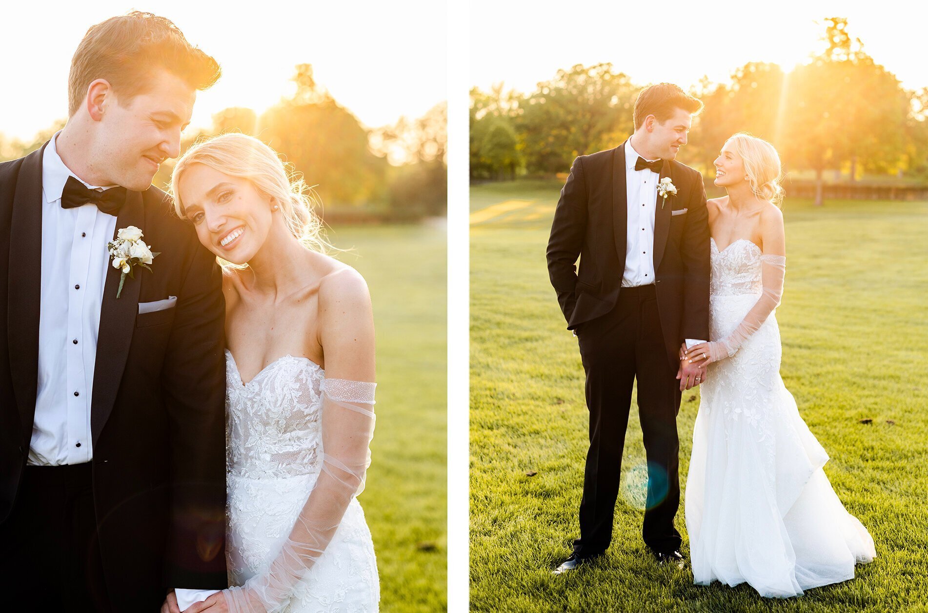 bride and groom in a field holding hands, by minneapolis wedding photographer Kacey Wyrick Photography