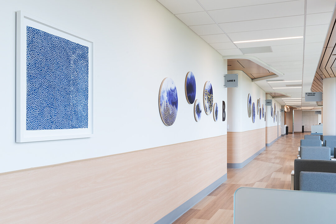 Emily Mann | Ink and Indigo, Custom prints on birch panels, Emory Hospital - blue scheme