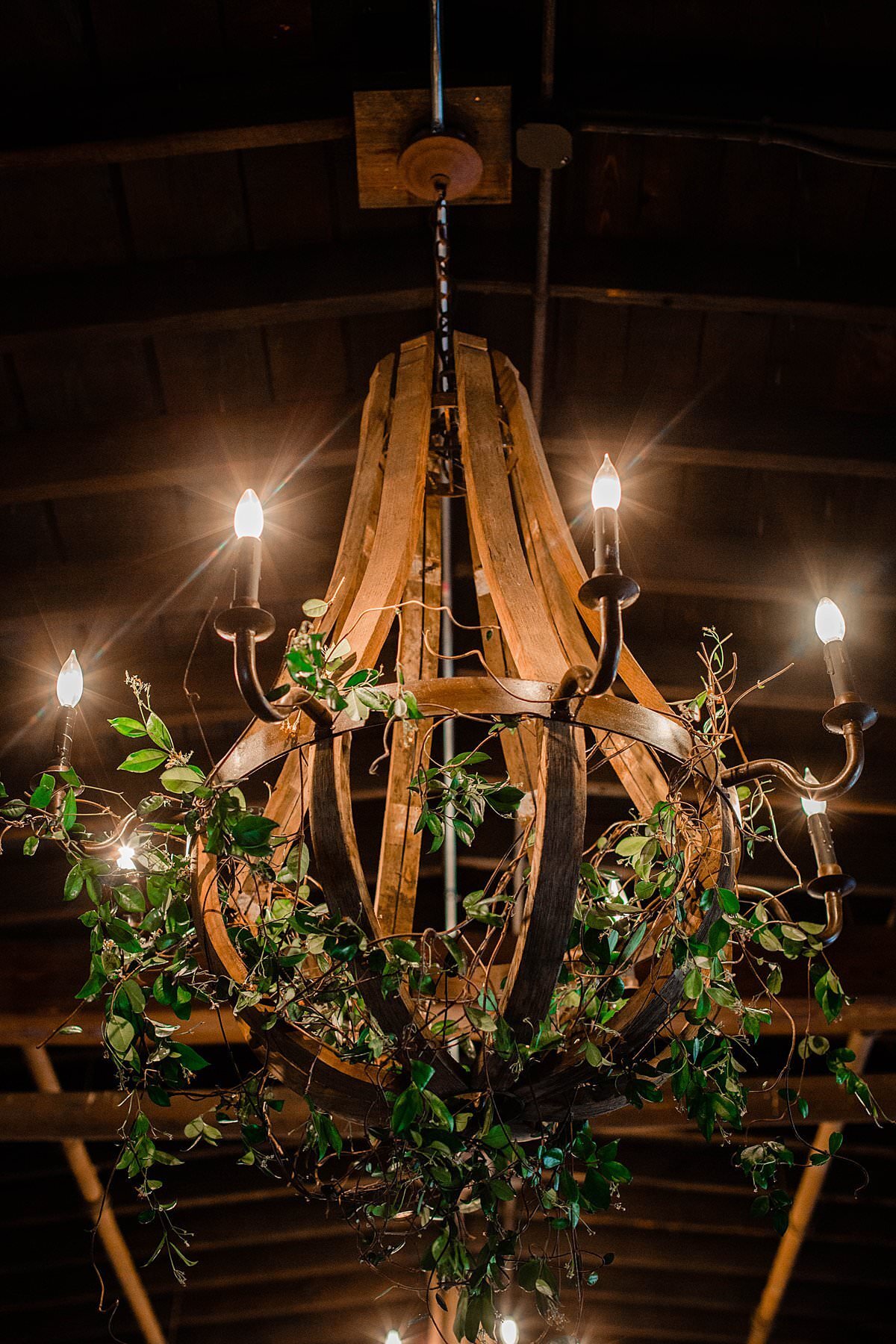 Chandelier inside Cannery ONE  with greenery