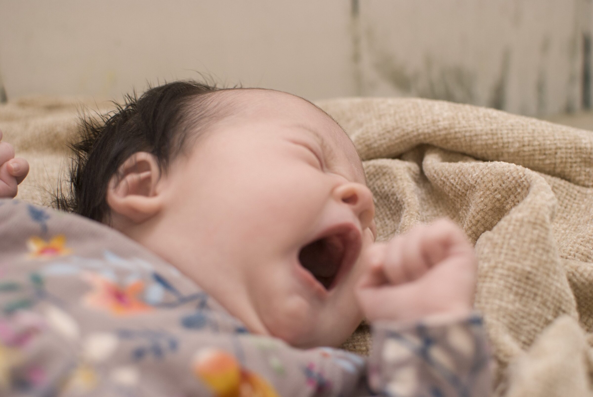 Newborn baby yawning