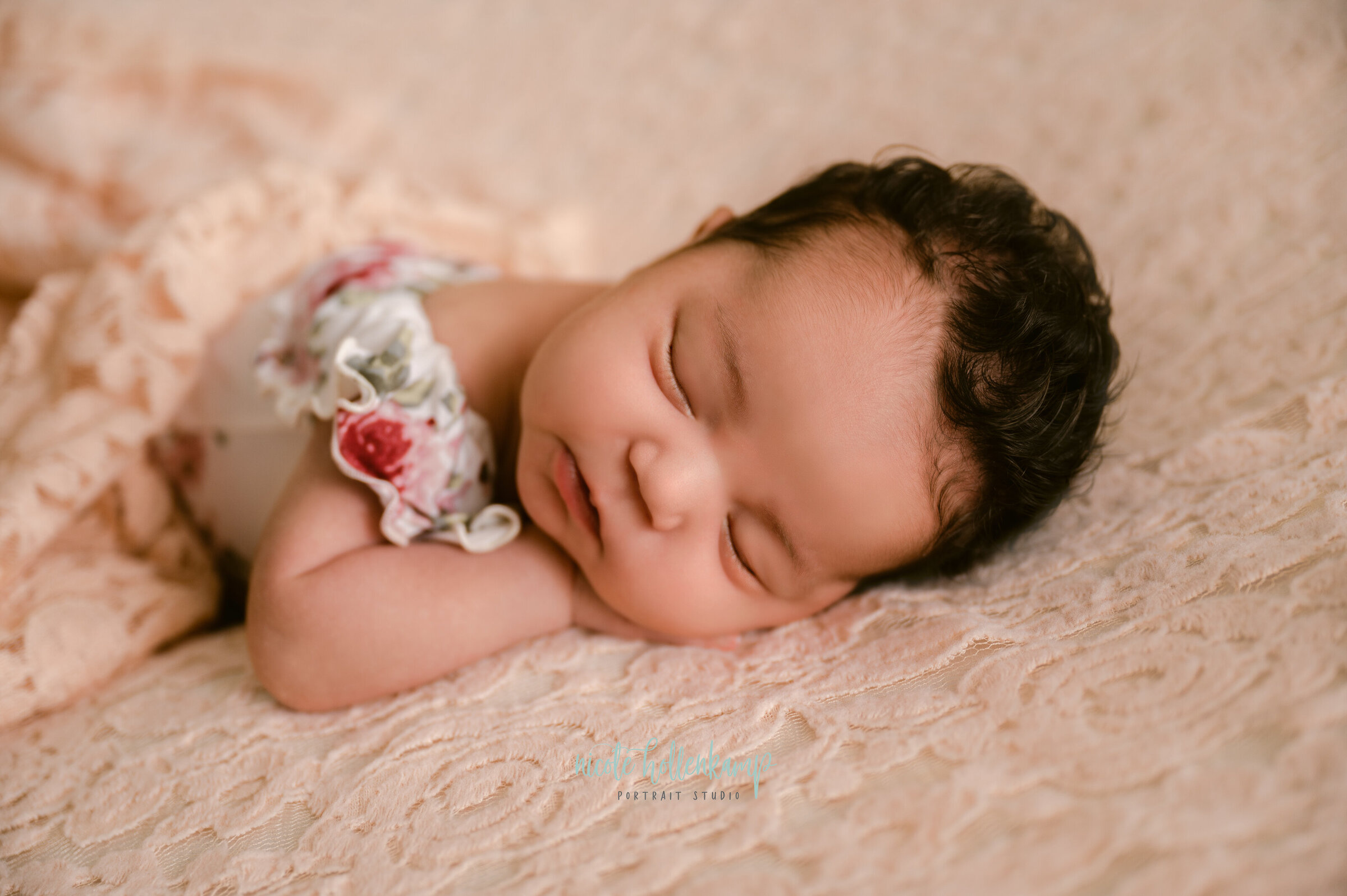 Pink Newborn baby of color - central mn photographer - studio newborn - posed newborn photos