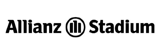 Black and white Allianz Stadium logo with circular icon between the words.