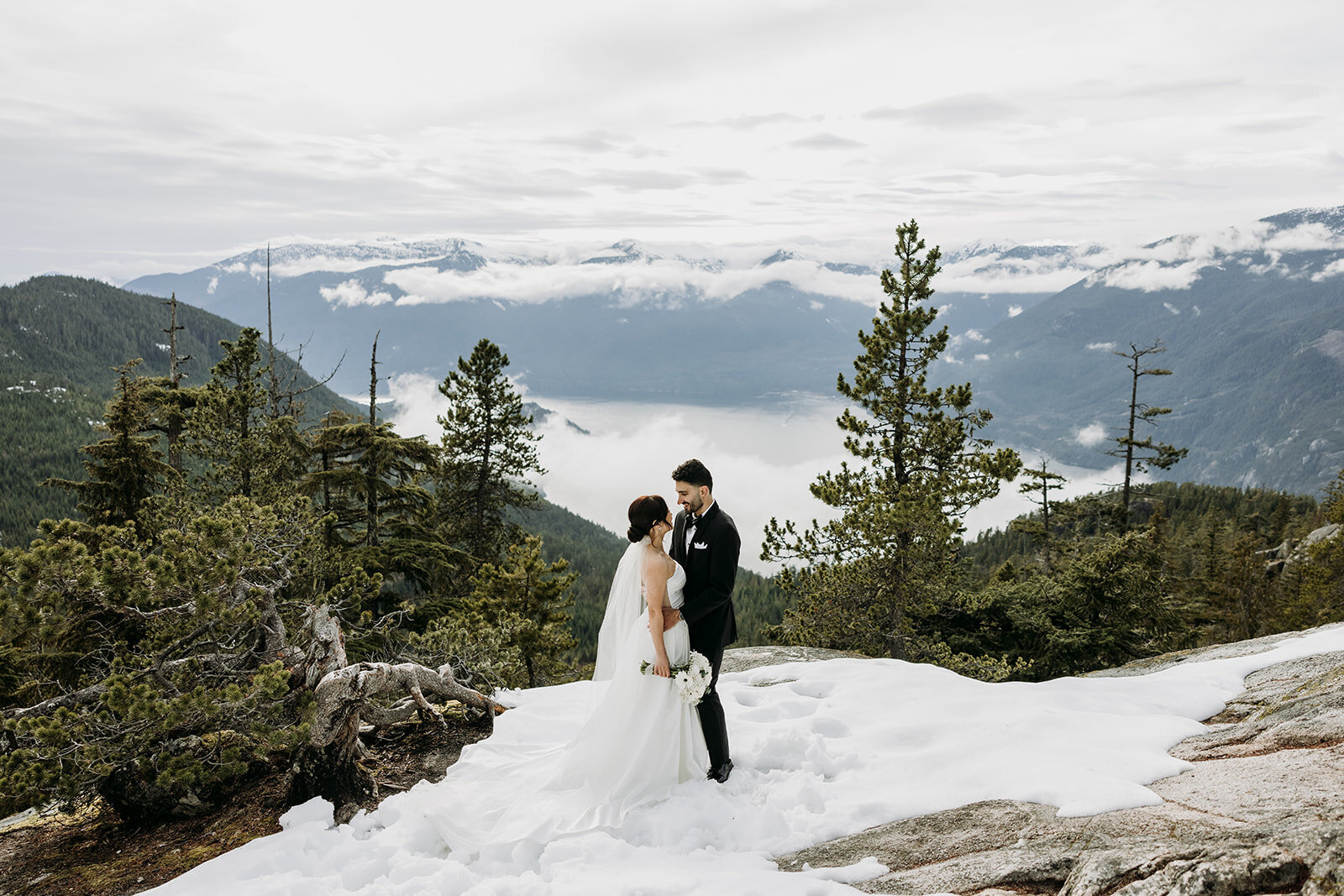 Wedding couple on a mountain