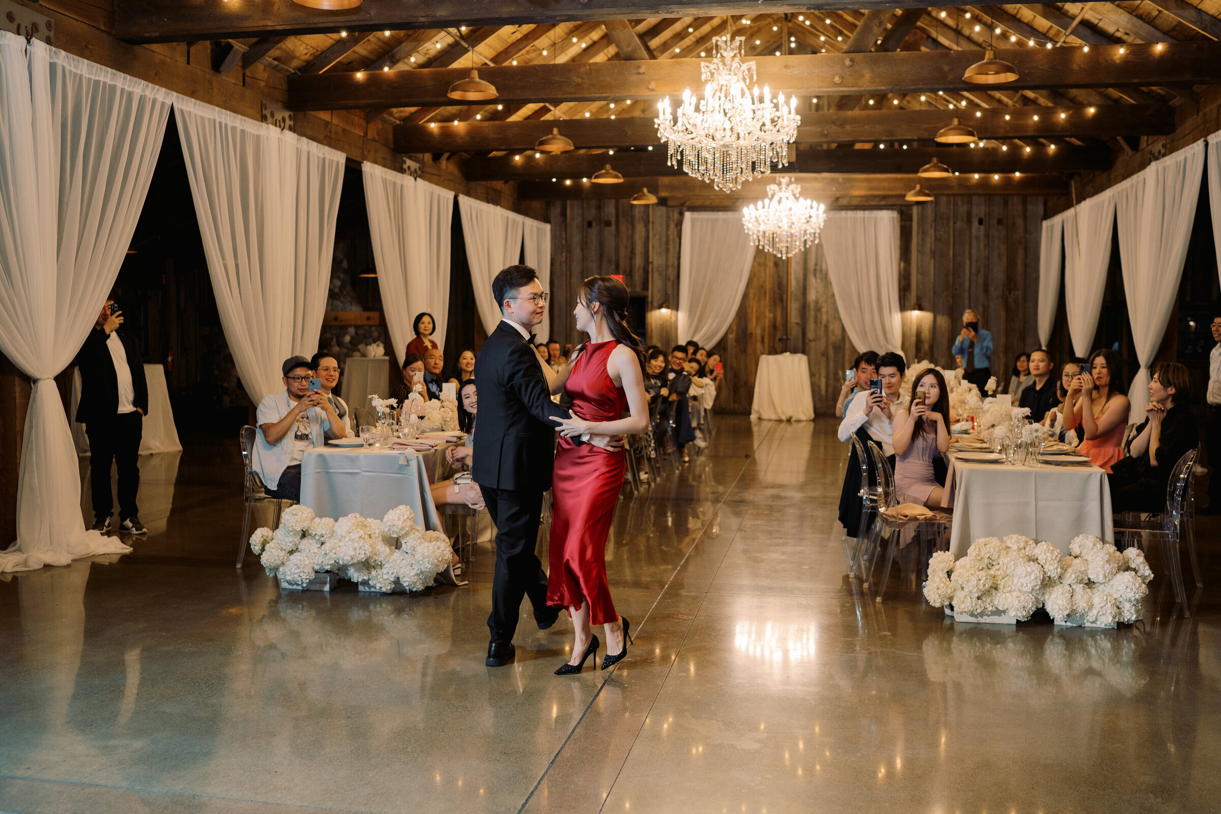 Chinese wedding first dance red silk dress