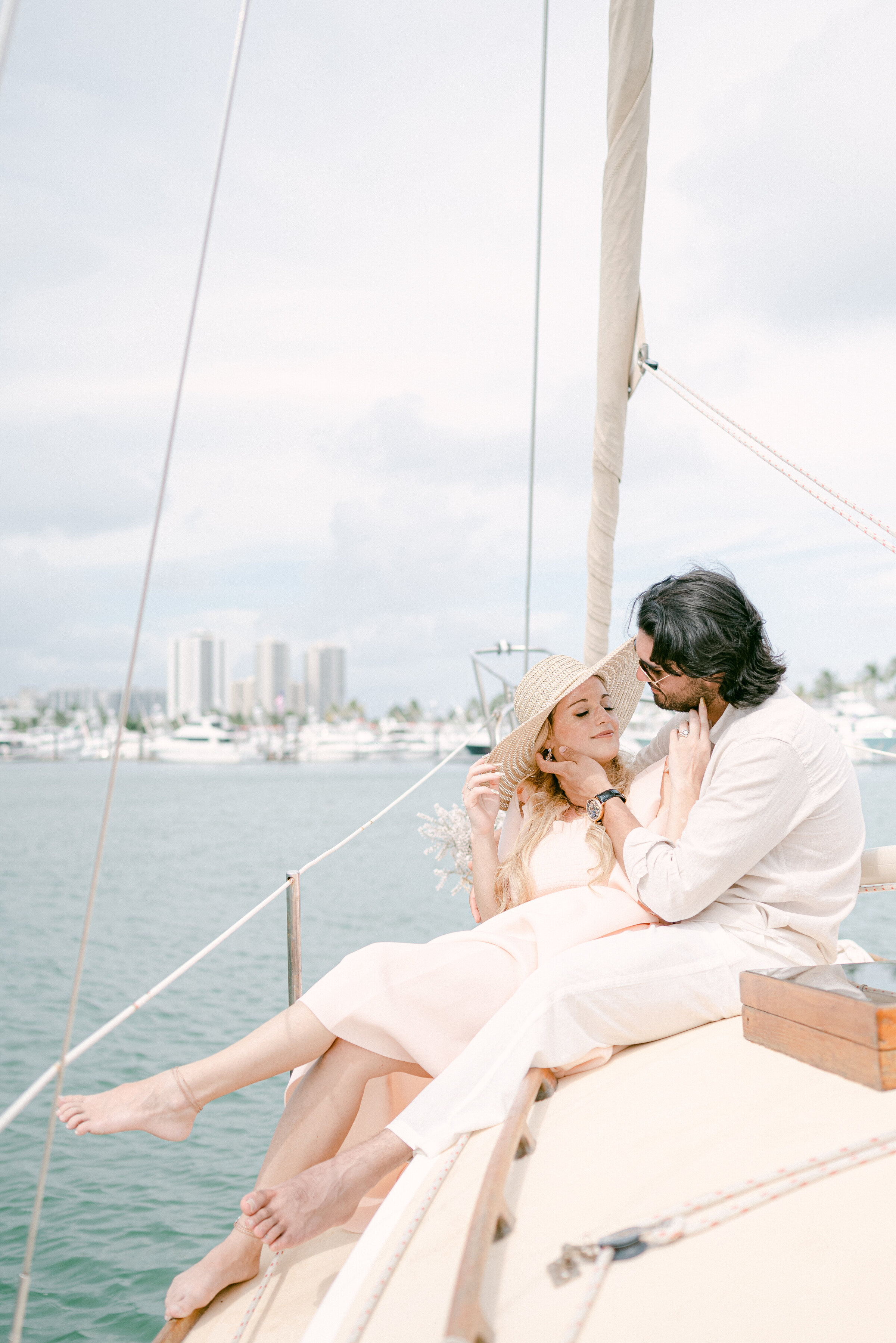 bride and groom on a boat in west palm beach