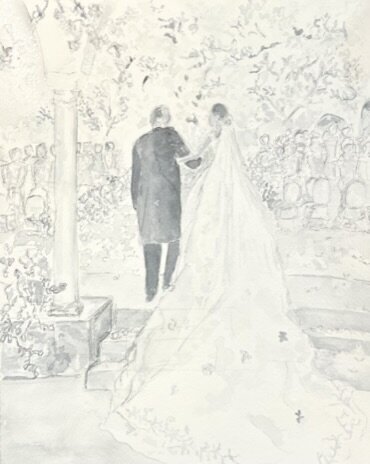 Capture the heartfelt moment with your father on your wedding day. Courtney Kibby's live wedding painting immortalizes the father of the bride's special role.