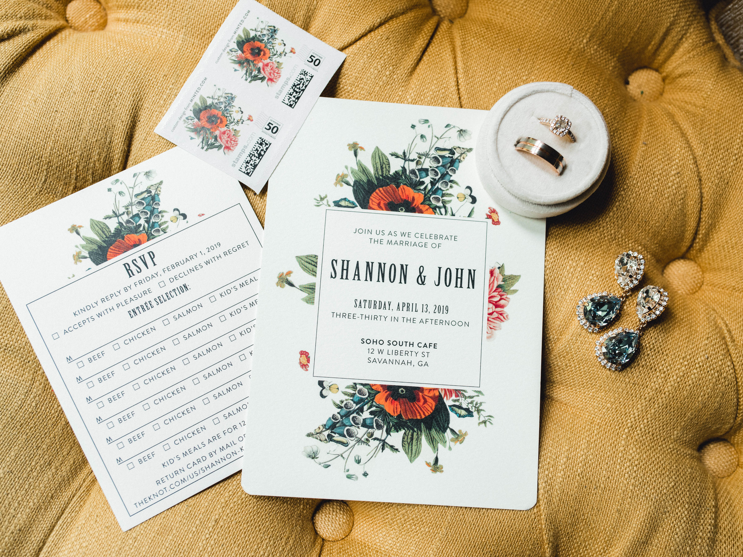 Bridal details earrings ring invitation suite