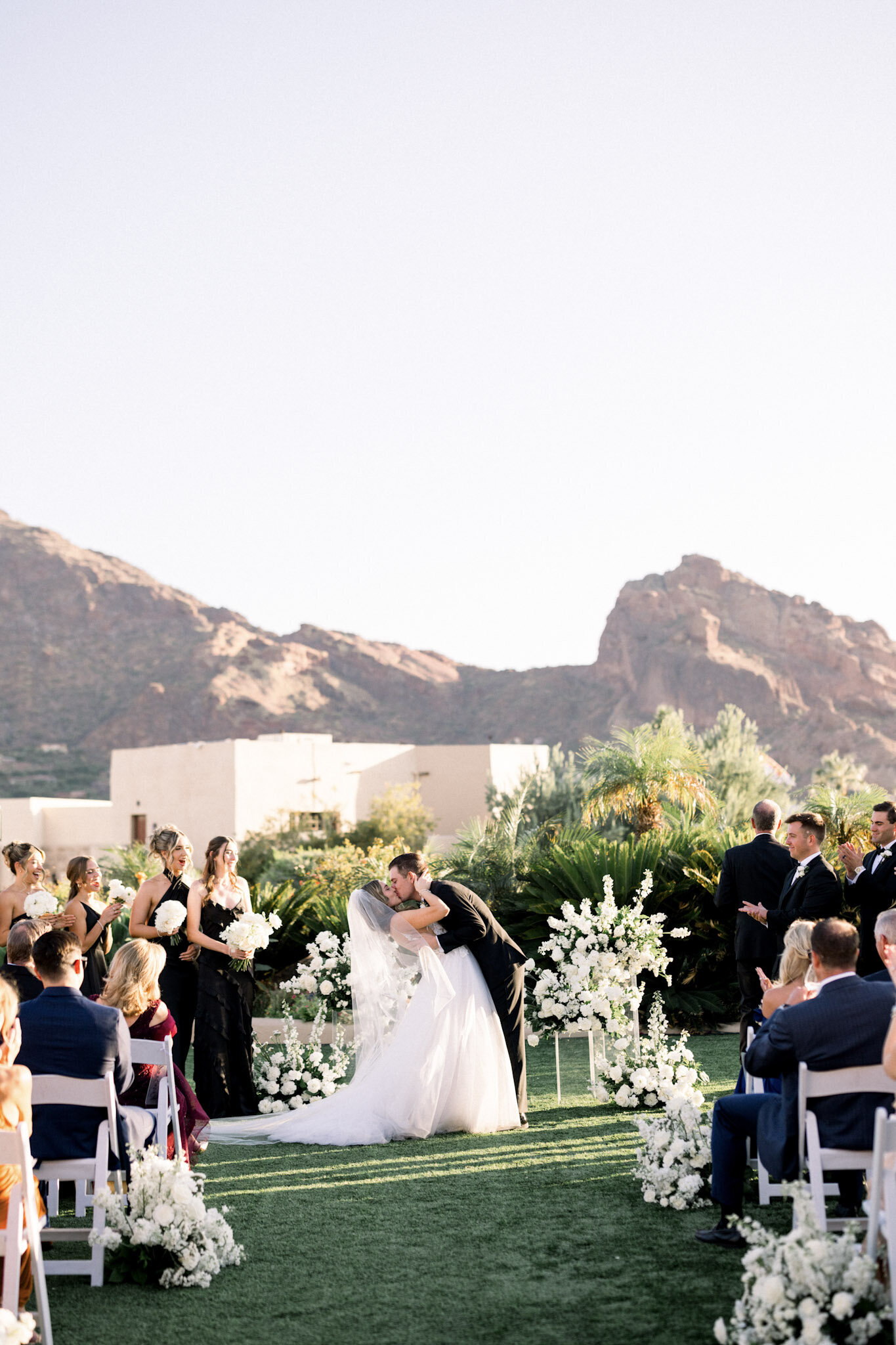 Bride and groom's first kiss near Scottsdale, AZ. 