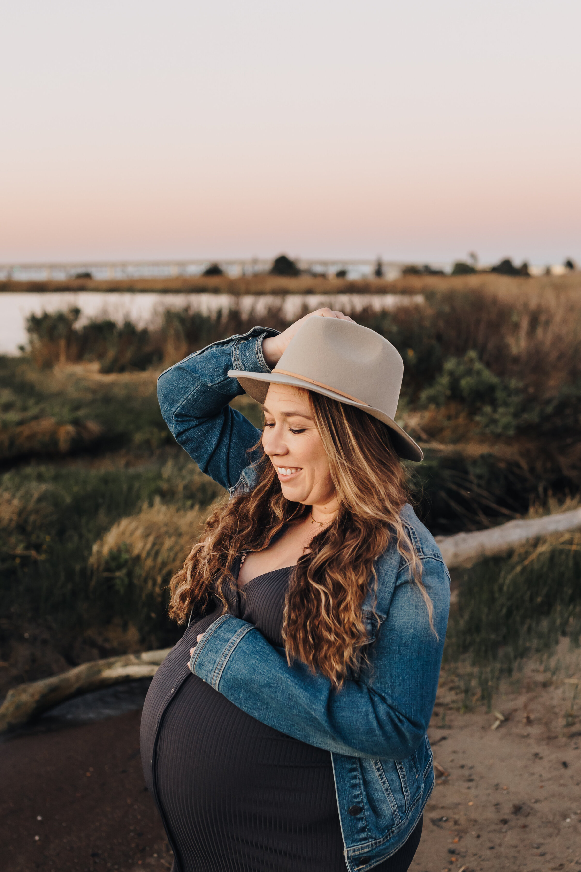 Pregnant mom at blue hour in Martinez, CA