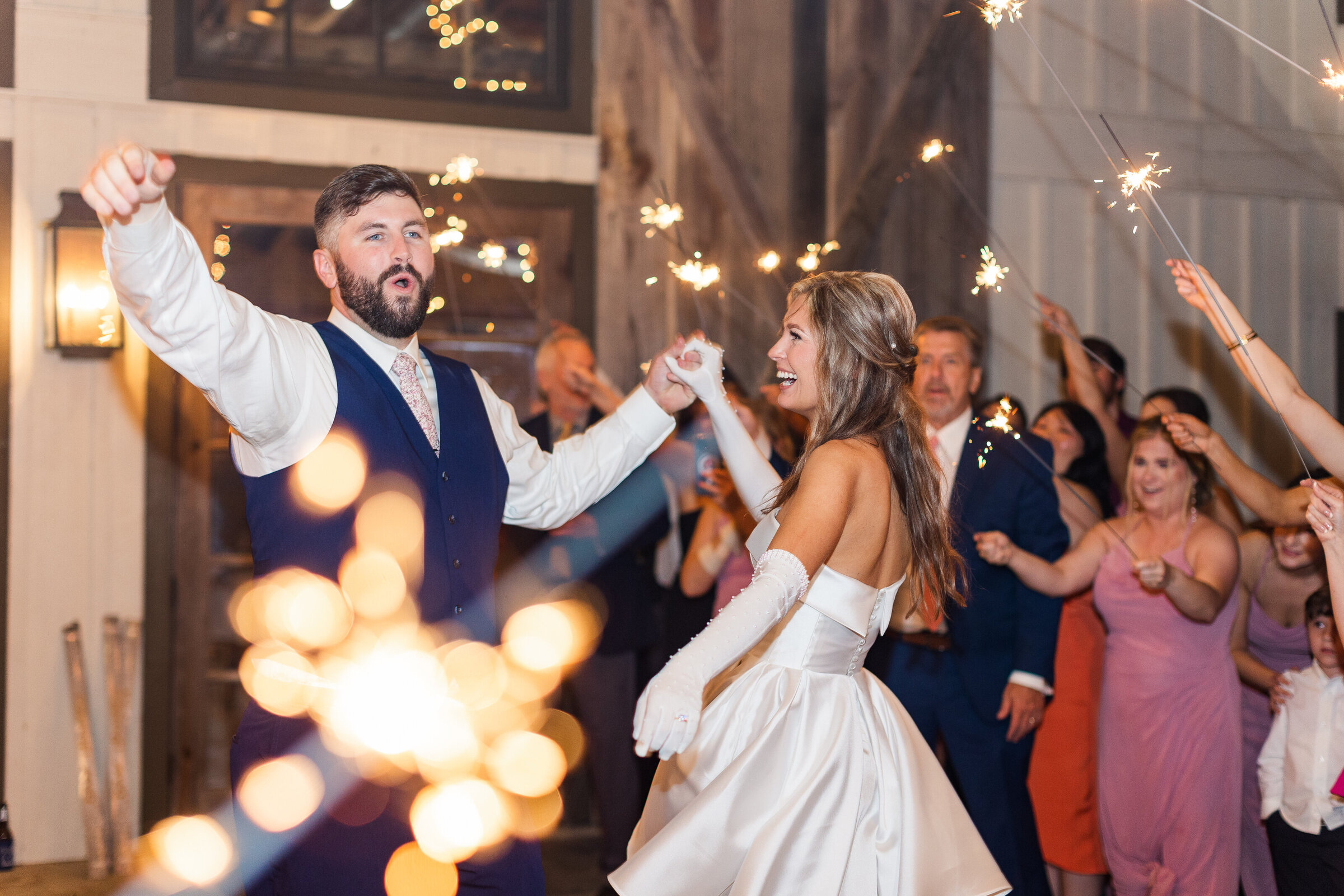 sparkler-exit-photos, exit-dress-inspo, barn-at-bridelwood-wedding