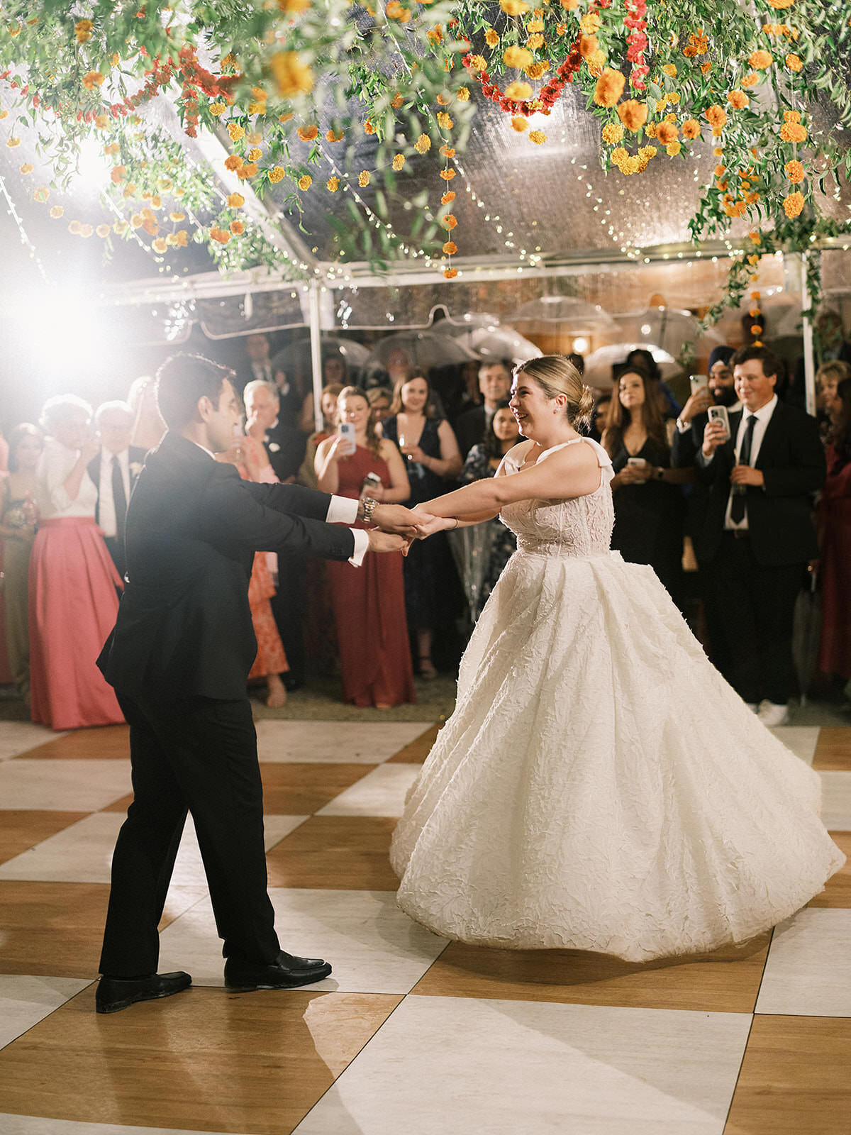 Hudson-Valley-Wedding-Planner-Canvas-Weddings-Tented-Dance-Floor-with-hanging-flowers-09