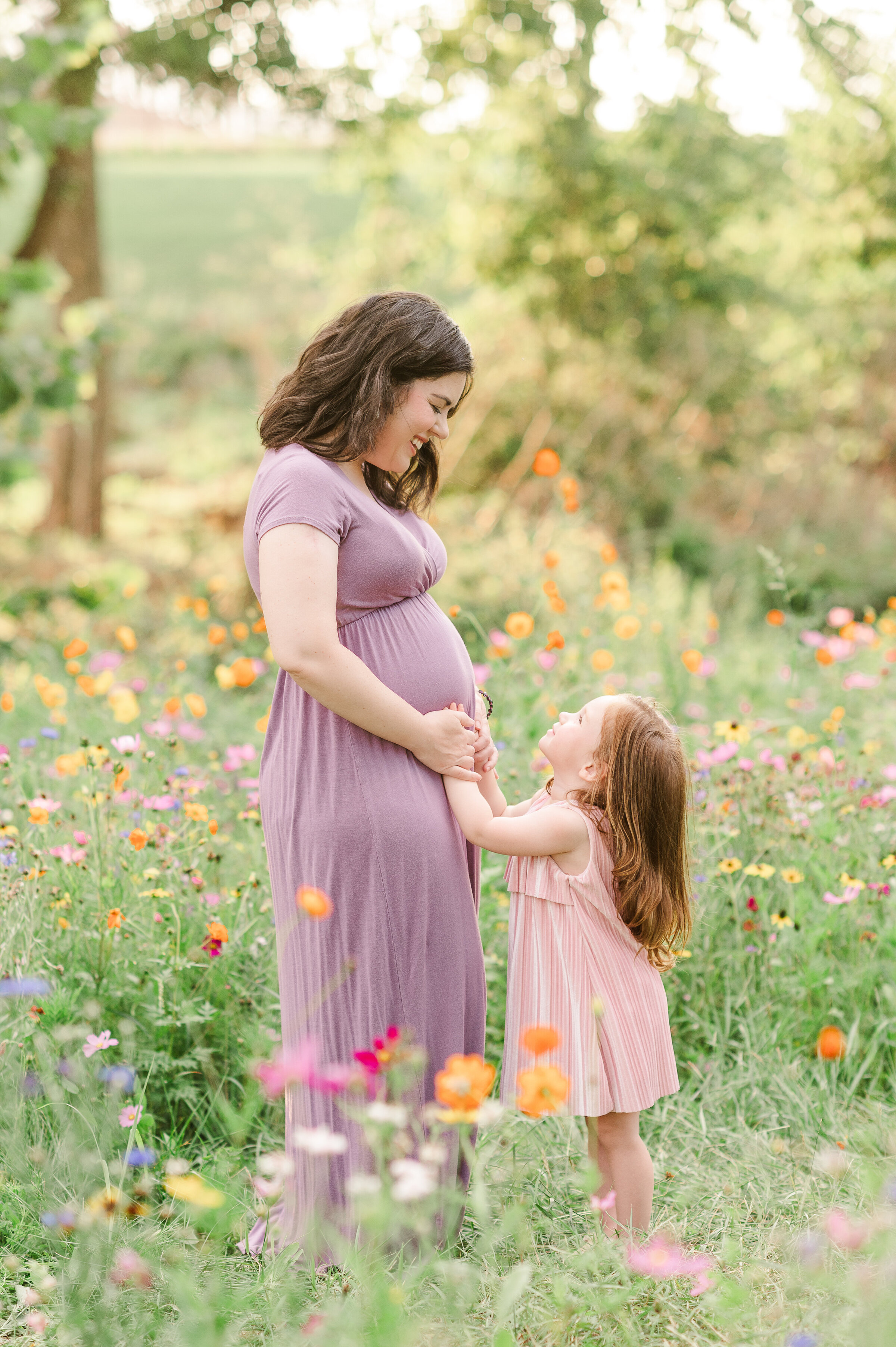 maternity session with mother and toddler in wildflower field in baltimore md