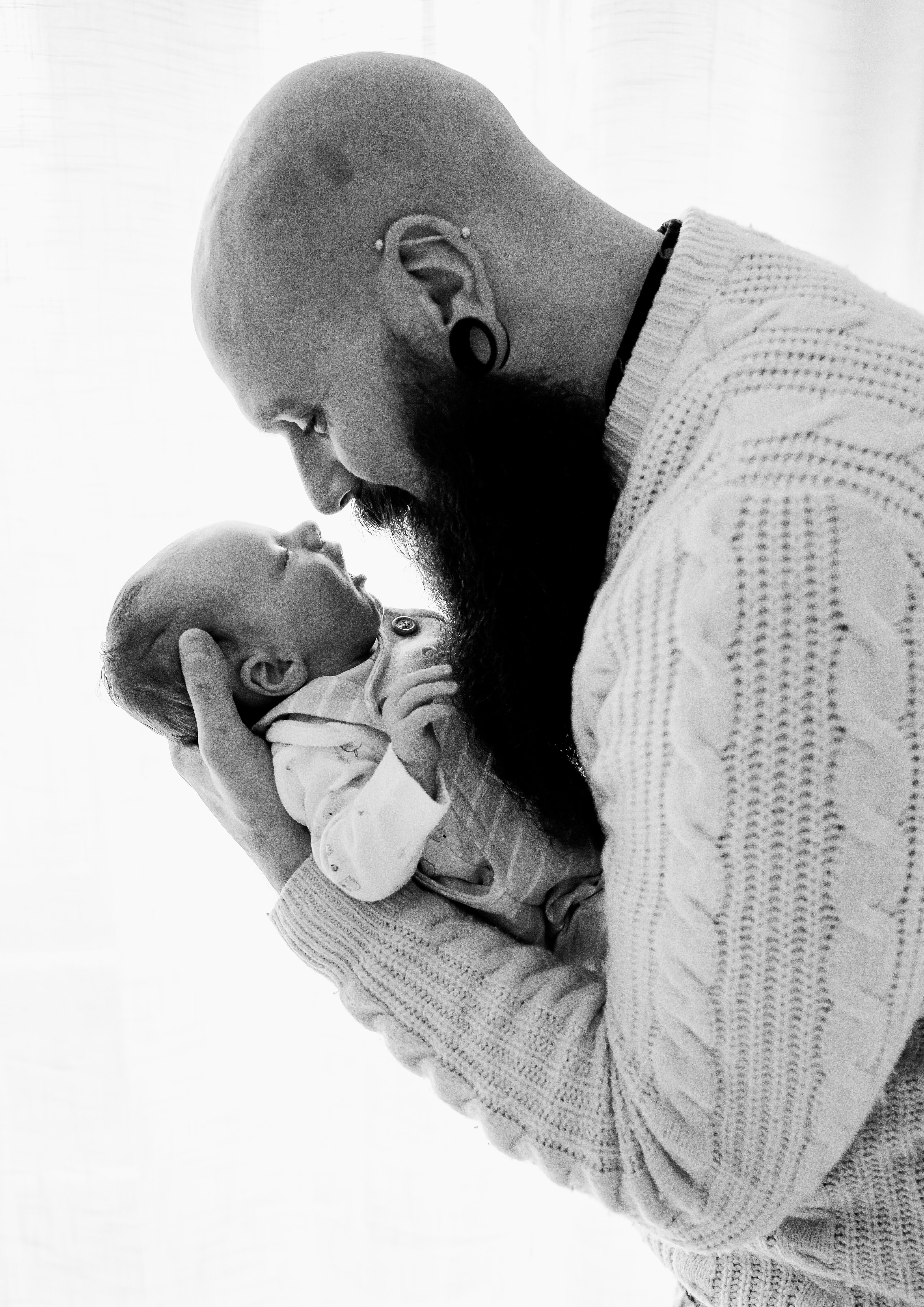 close up newborn and Dad in beautiful studio in Heworth