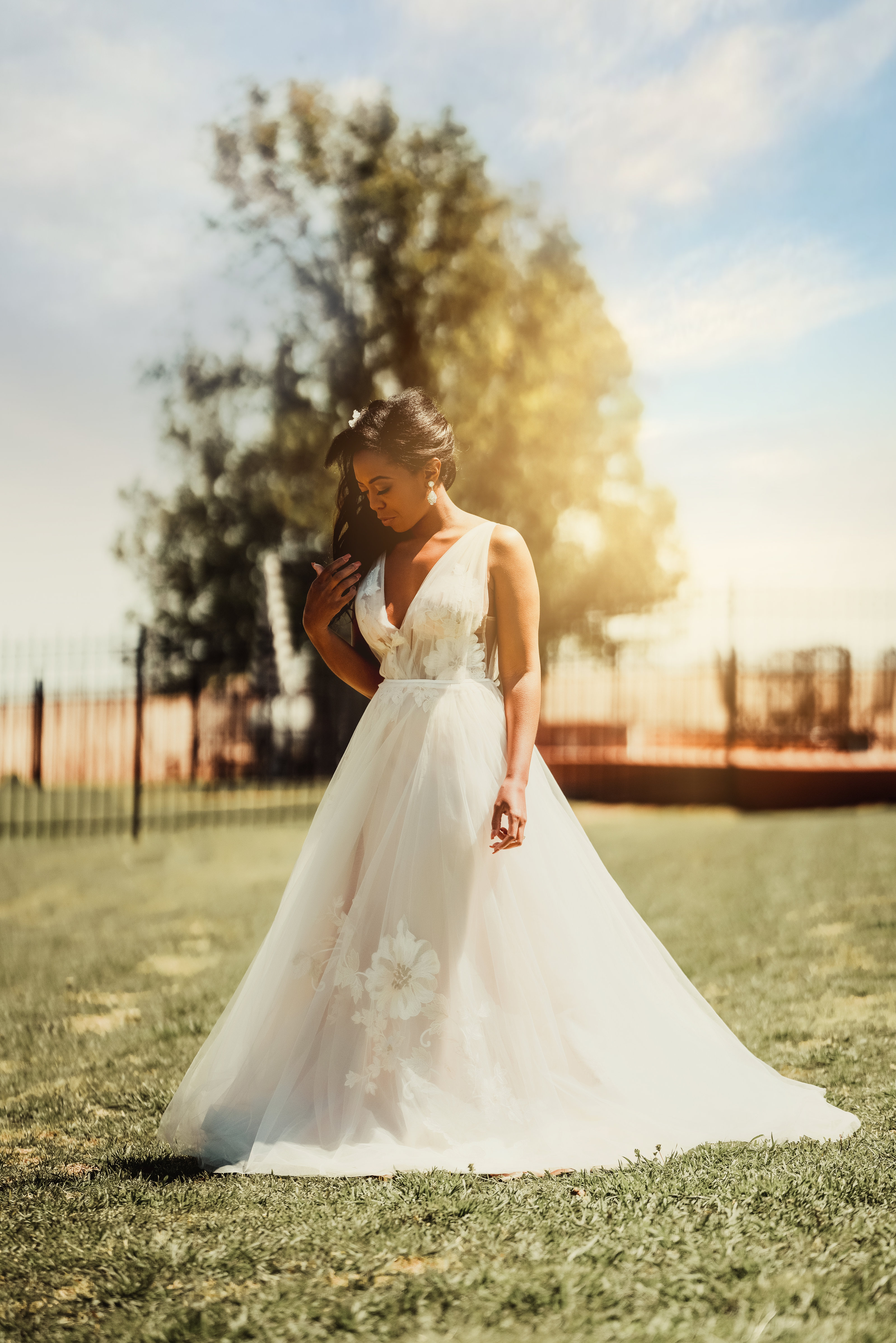 long flowing sleeveless bridal wedding dress