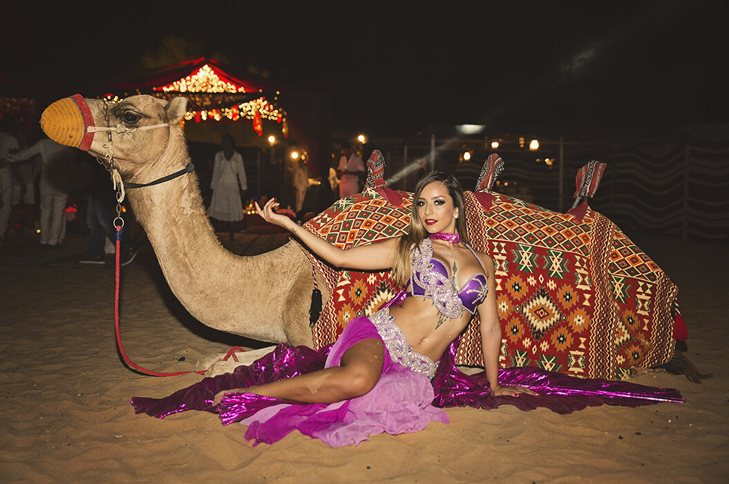 Luxury Destination Birthday Planner Dubai -camel and belly dancer