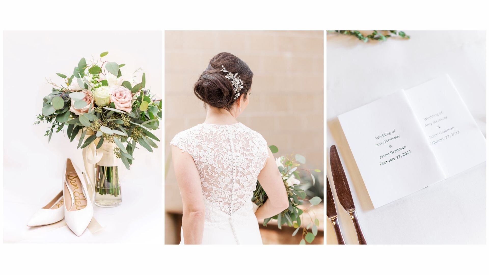 Three photos of wedding details