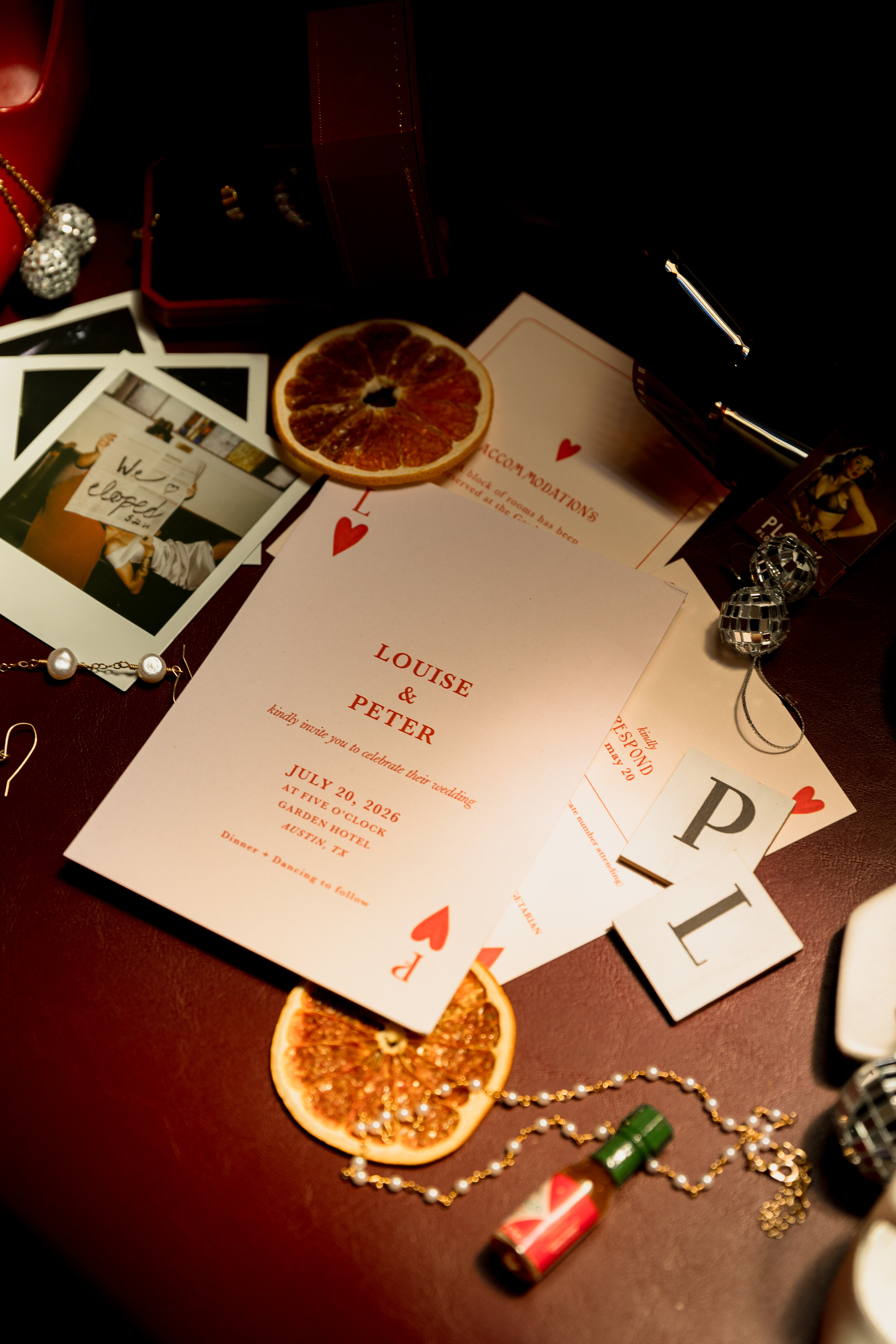 detail shot of  a flatlay invitation suite