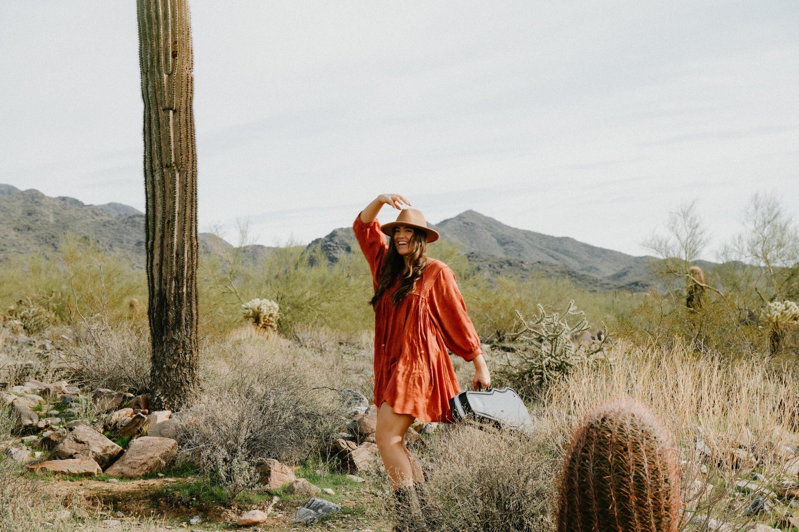 Julia running away in the Arizona desert