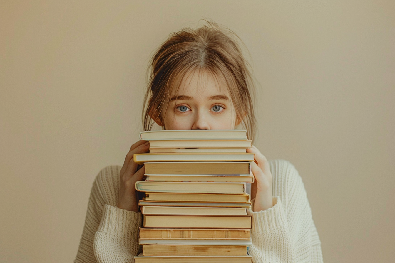 itsllili_72468_Woman_holding_a_tall_stack_of_neutral-toned_bo_853124b7-87e5-4a73-bcb4-55b6211b7e27_0