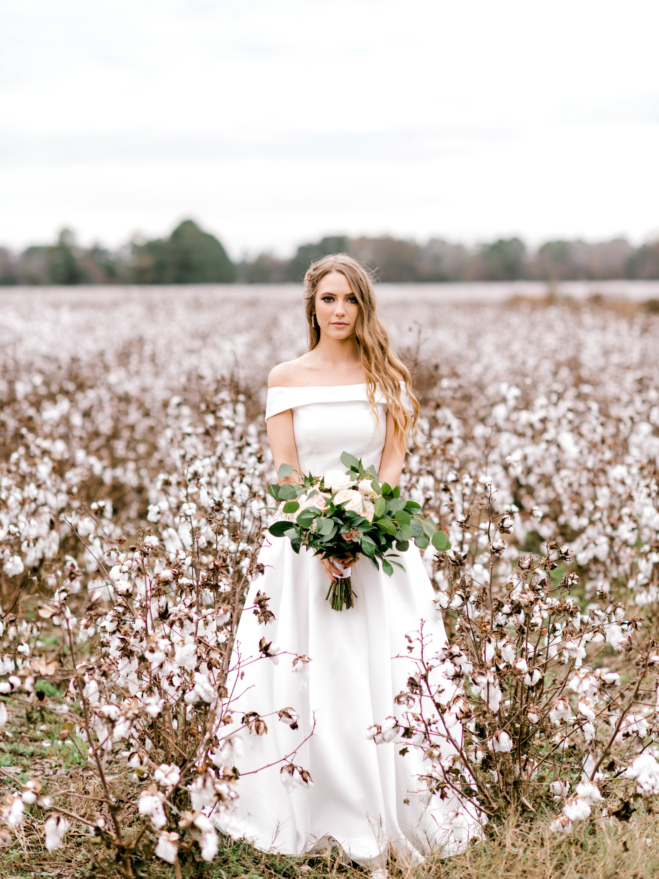 Woodlawn Planation Bride in cotton field winter wedding