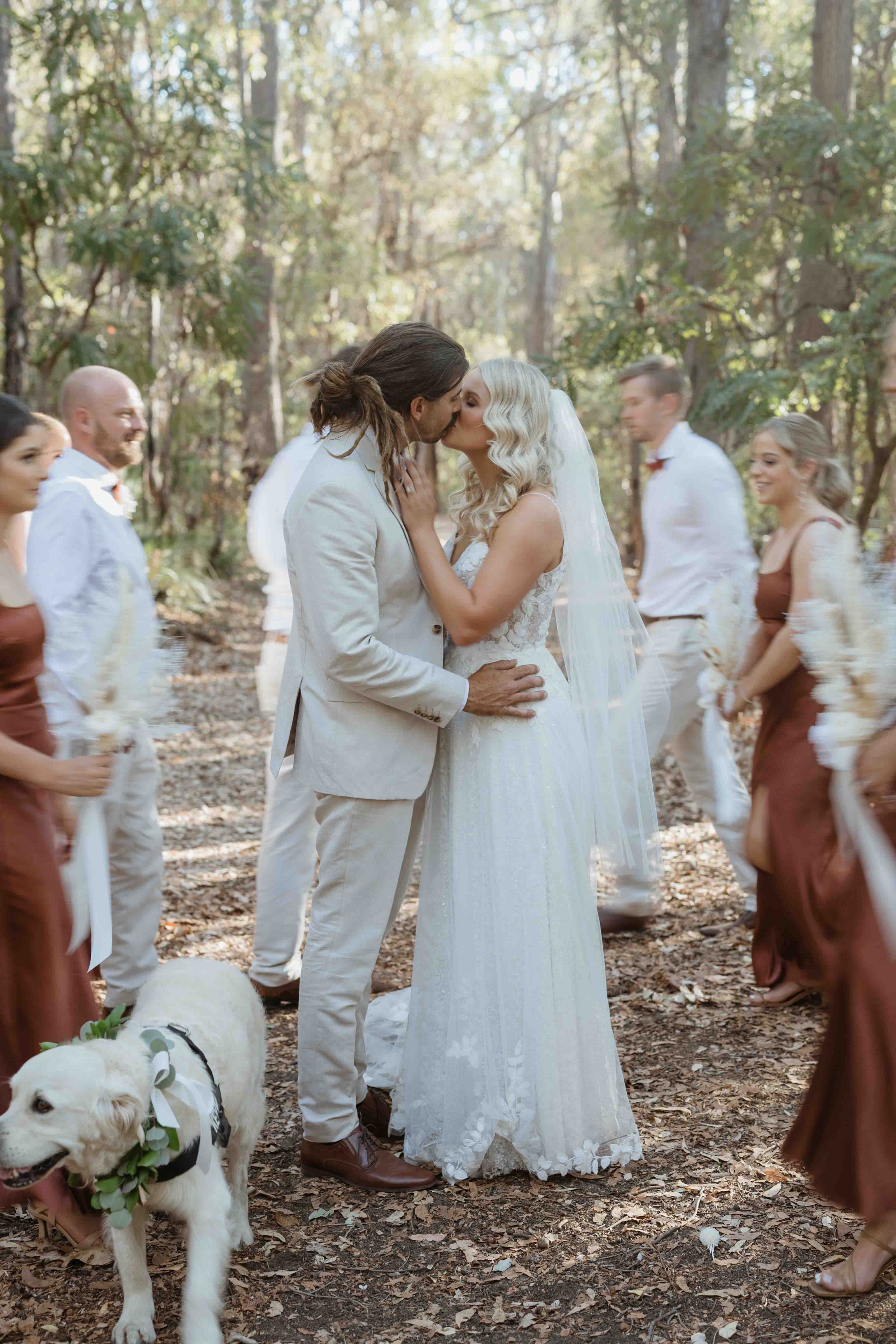 couples first kiss portrait after perth wedding ceremony