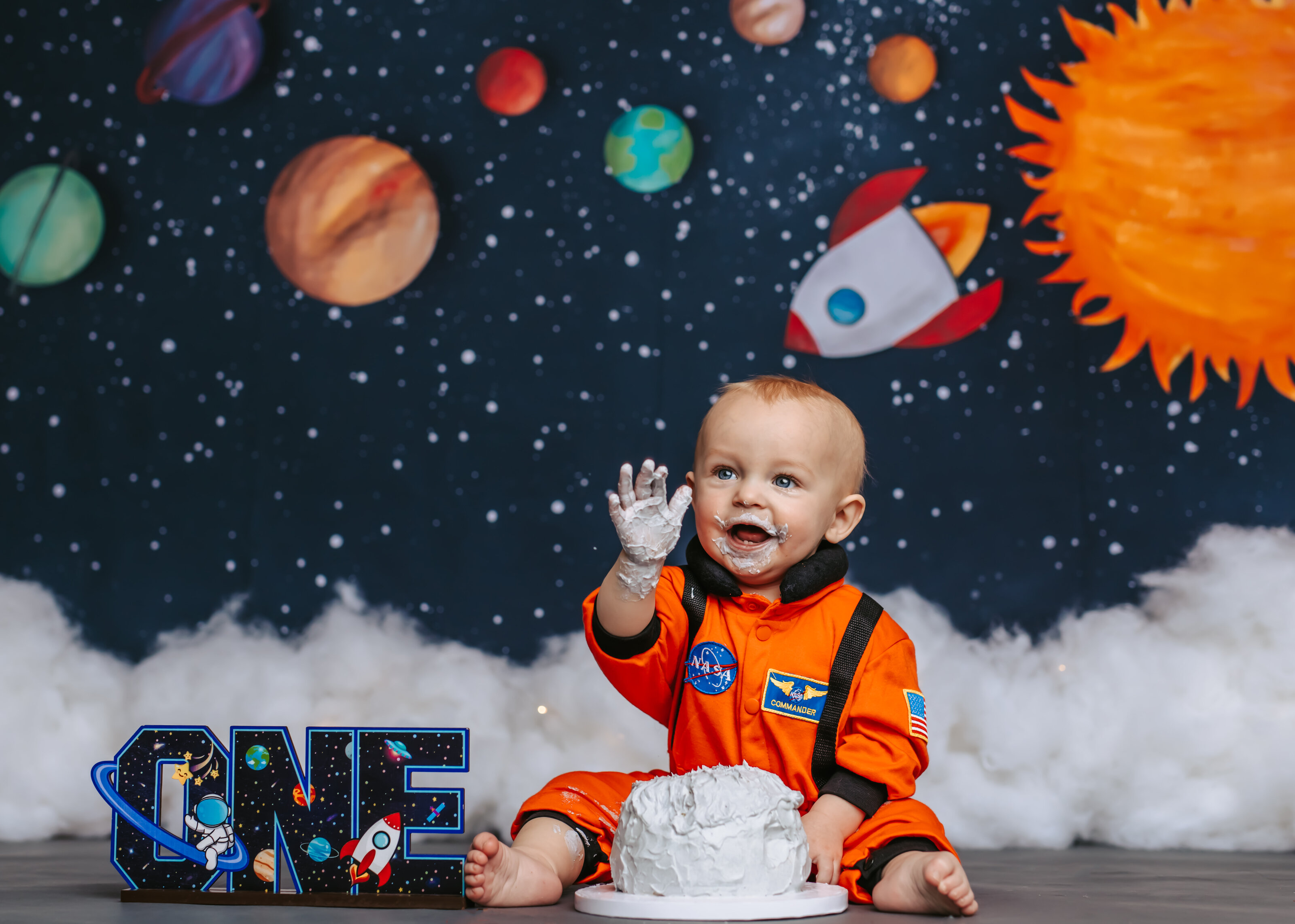 Space themed one year one cake smash