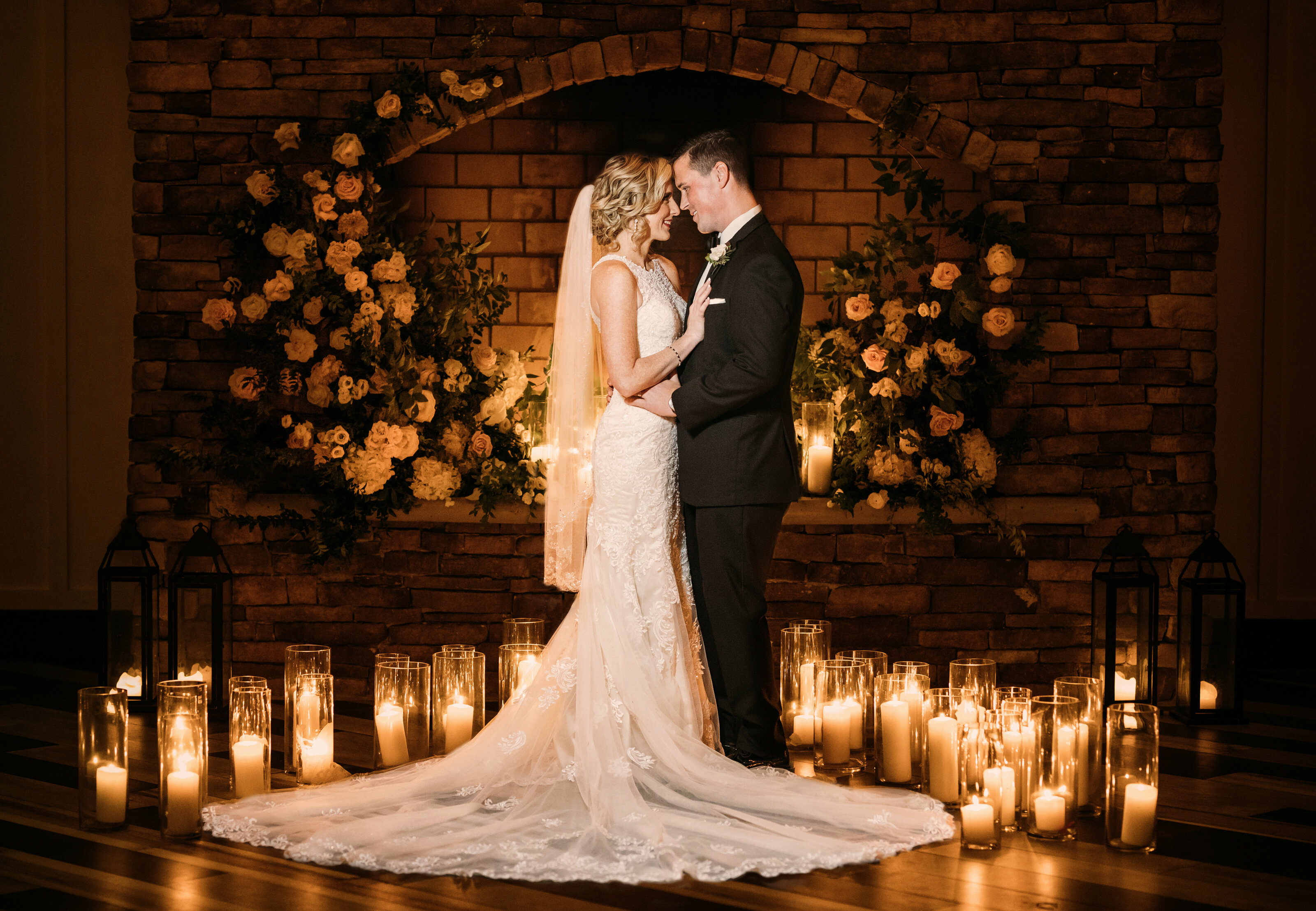 Bride and groom embrace for romantic photo at their NJ wedding