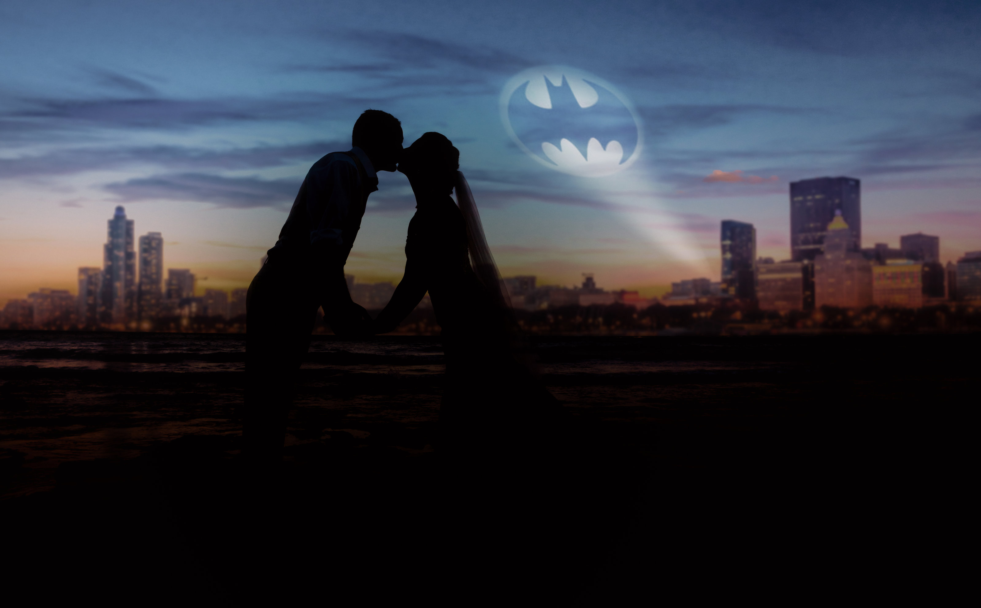 batman inspired wedding photo on the beach in cancun mexico