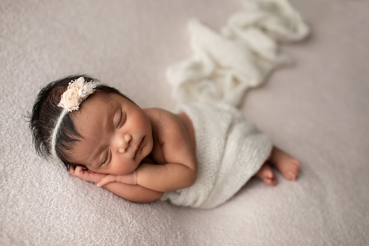 Sleeping baby at posed newborn session in Columbia MD
