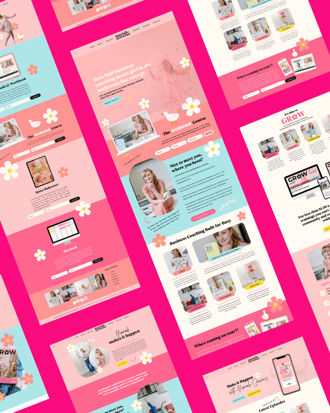 A colorful website with floral accents, designed by Emily, a brand and web designer for women.