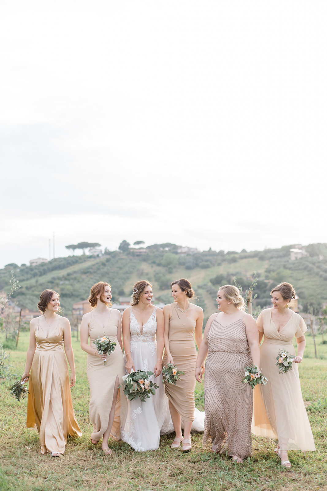 Champagne and bluss bridesmaids dresses