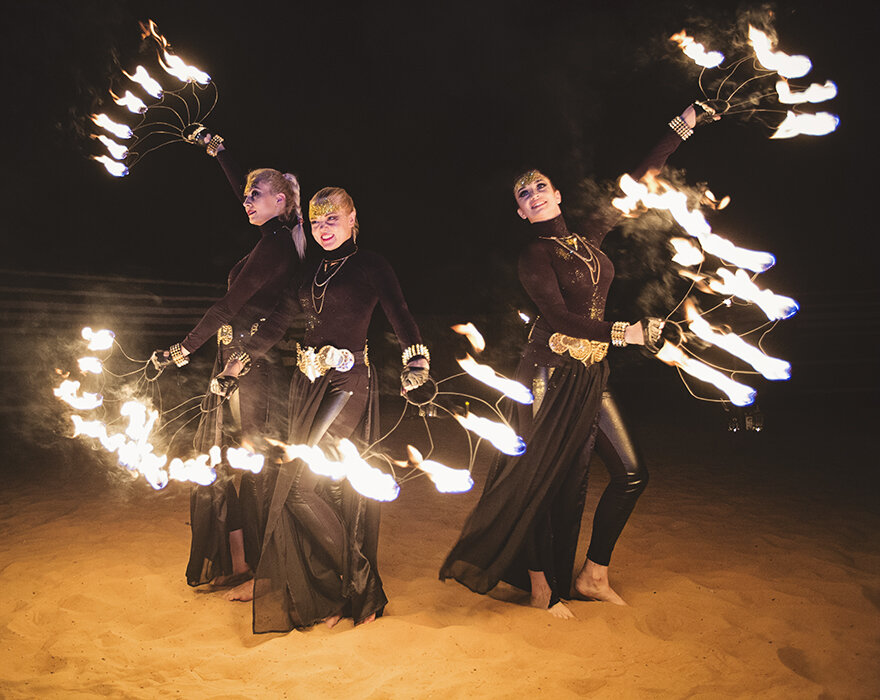 Luxury Destination Birthday Planner Dubai -fire dancers desert
