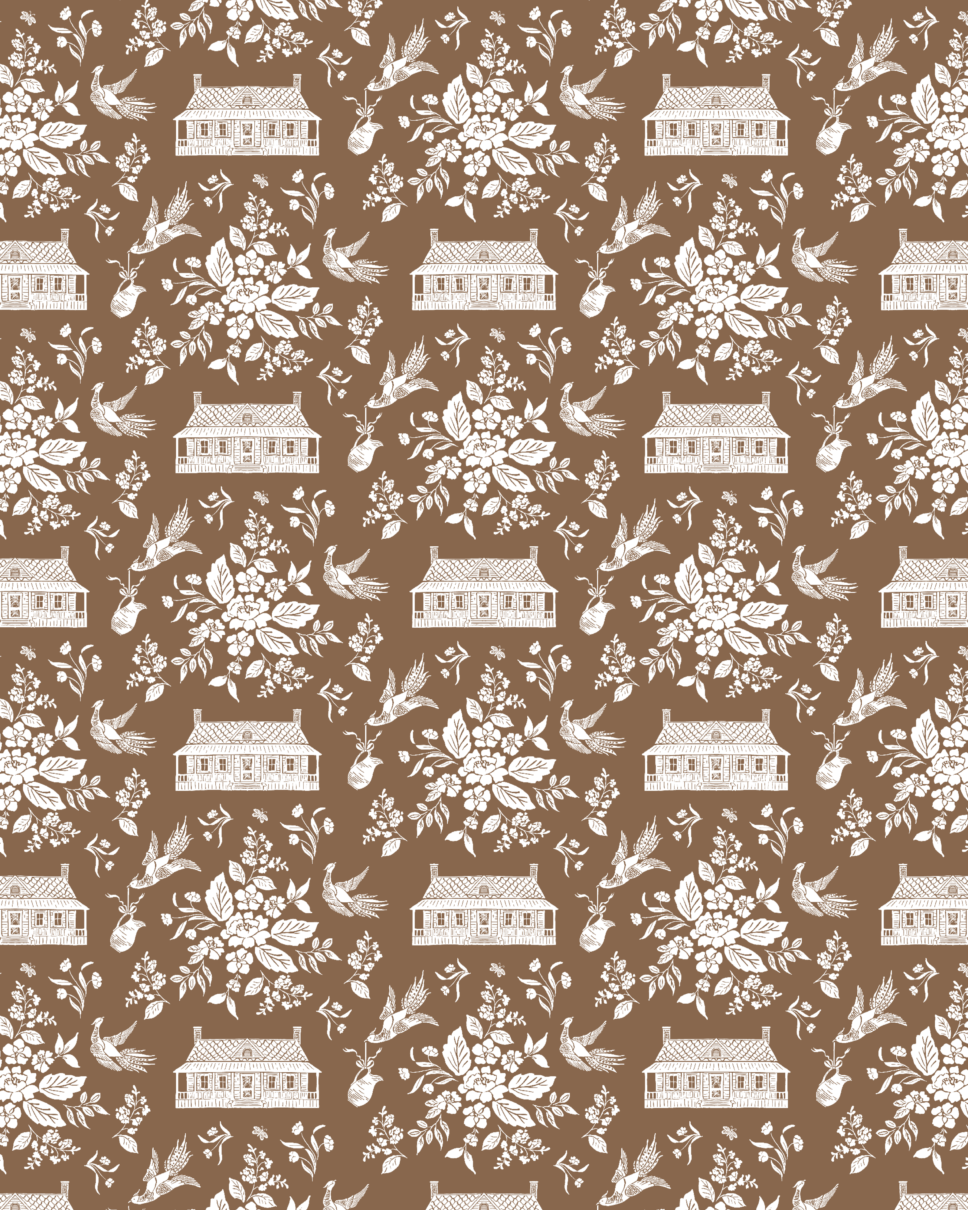 Brown and white toile print background