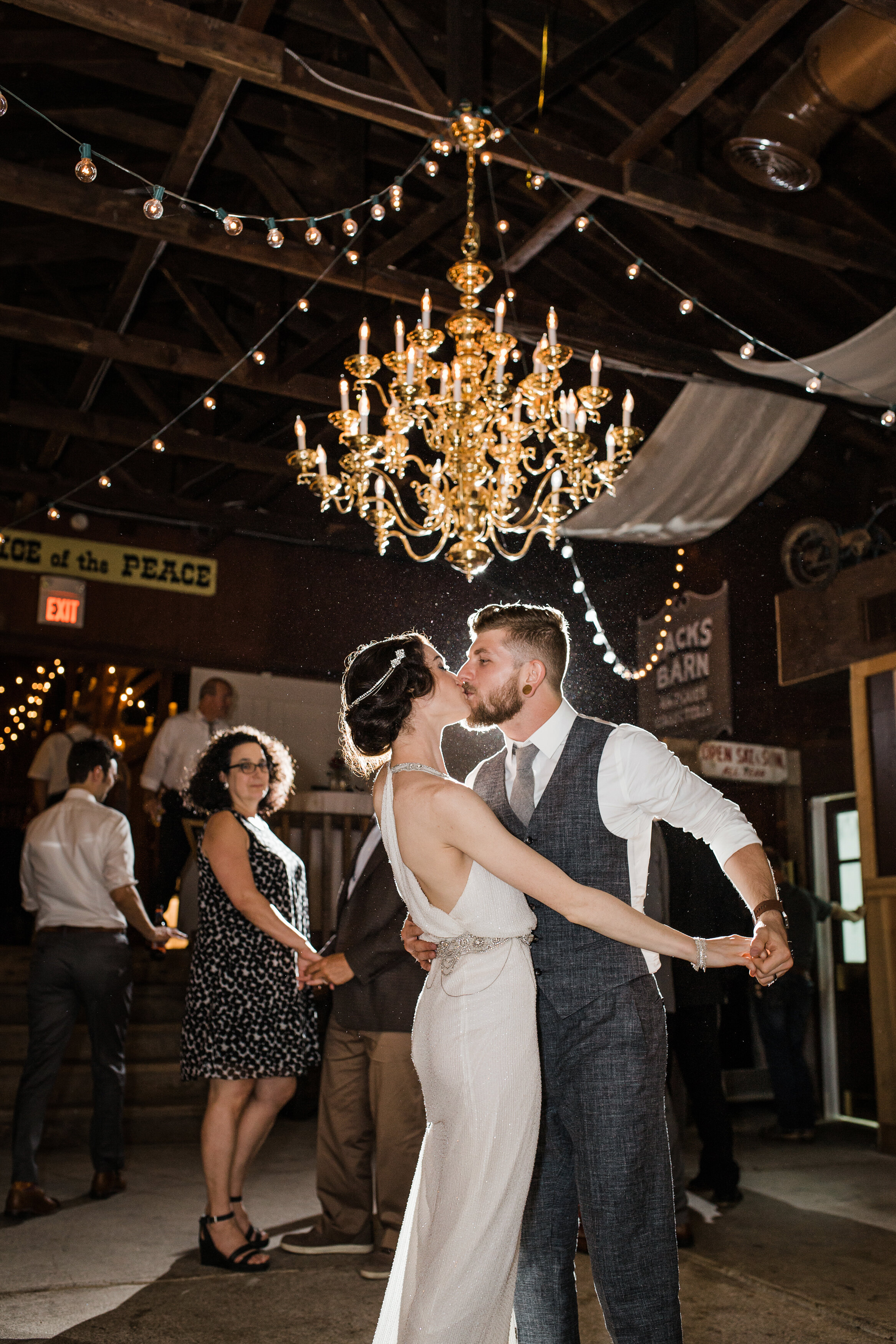 bride and groom have first dance for wedding photographer at Jacks Barn in Oxford, New Jersey.
