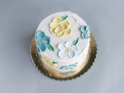 Palette knife flowers_Floral cake_Blue and yellow 2