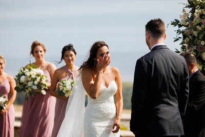 emotional bride during wedding ceremony