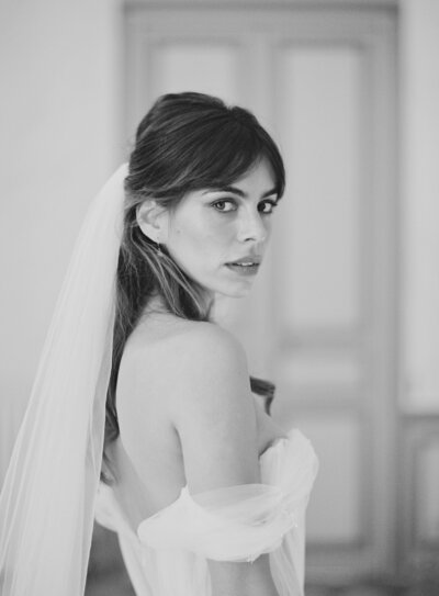 Ameline Studio bridal portrait session BW