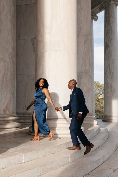 indie west photo portfolio image of engagement session couple walking up stairs