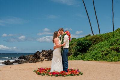 Custom Full Flower Circle for your perfect beach wedding on Maui that will match your bridal bouquet.