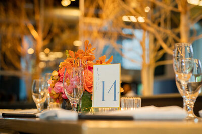 tropical centerpiece and table number