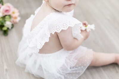 Closeup photo of one year old during milestone portrait session