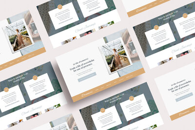 A compendium of Lumen template variations: the same structure adapted with different color palettes and imagery (brown/blue, light pink/magenta, brown/purple) to show design flexibility and brand-fit.