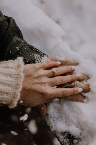 snowy engagement ring photo from colorado photographer