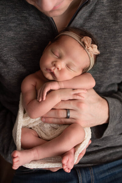 Appleton Newborn Photo baby girl sleeping in bucket in studio